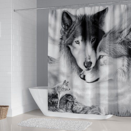 Wolf Design, Shower Curtain with 12 Hooks. - BusDeals