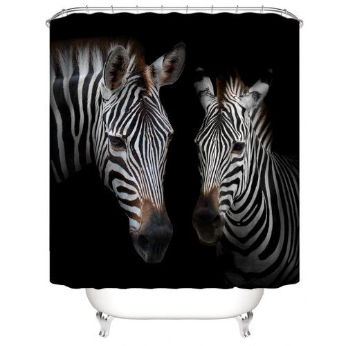 Zebra Design, Shower Curtain with 12 Hooks. - BusDeals